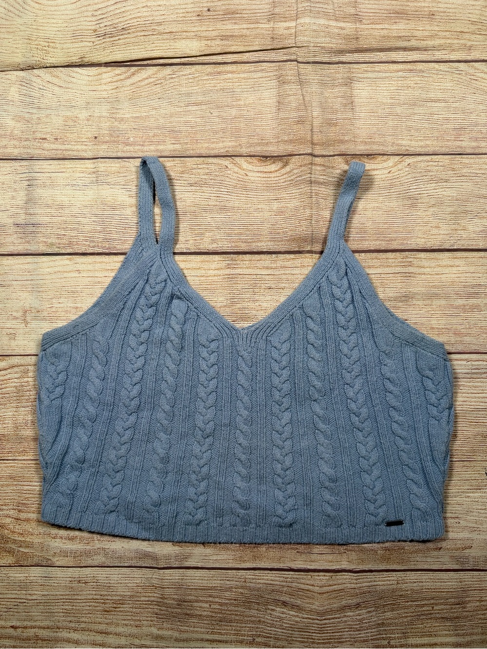 Hollister Cable-Knit V-Neck Crop Tank Top in‎ Powder Blue